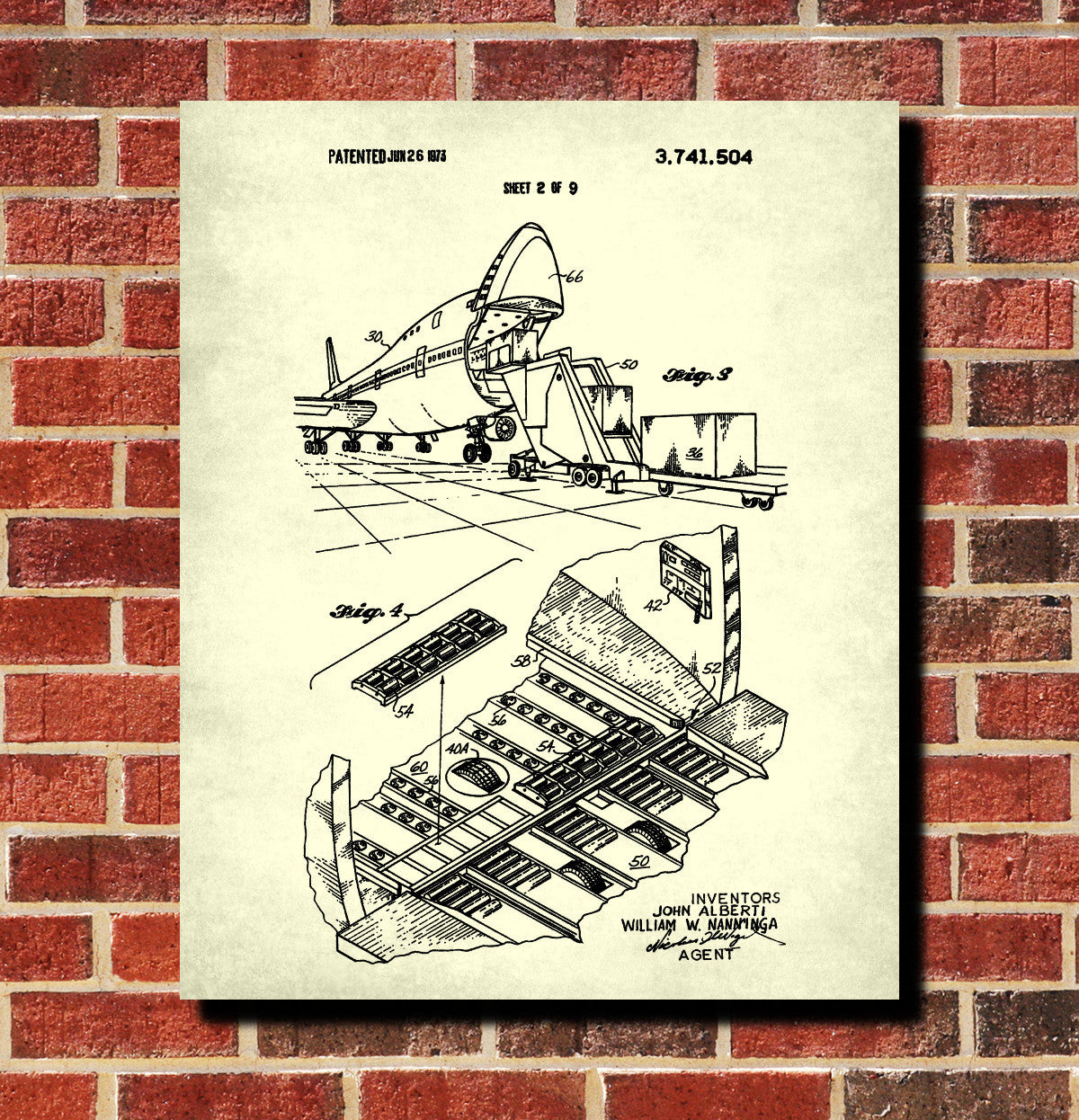 Aircraft Blueprint Art Cargo Handling Patent Print Poster