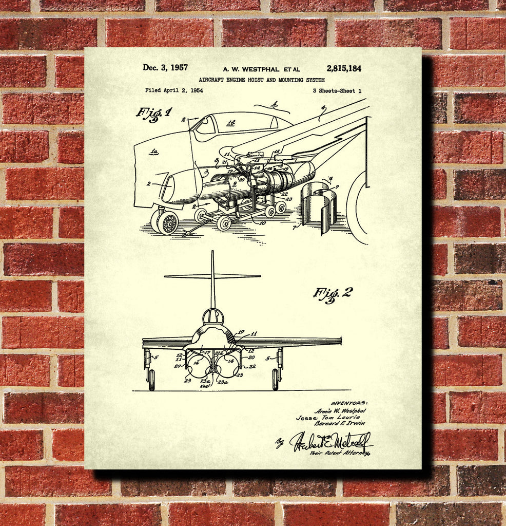 Aircraft Blueprint Art Engine Hoist Patent Print Wall Art Poster