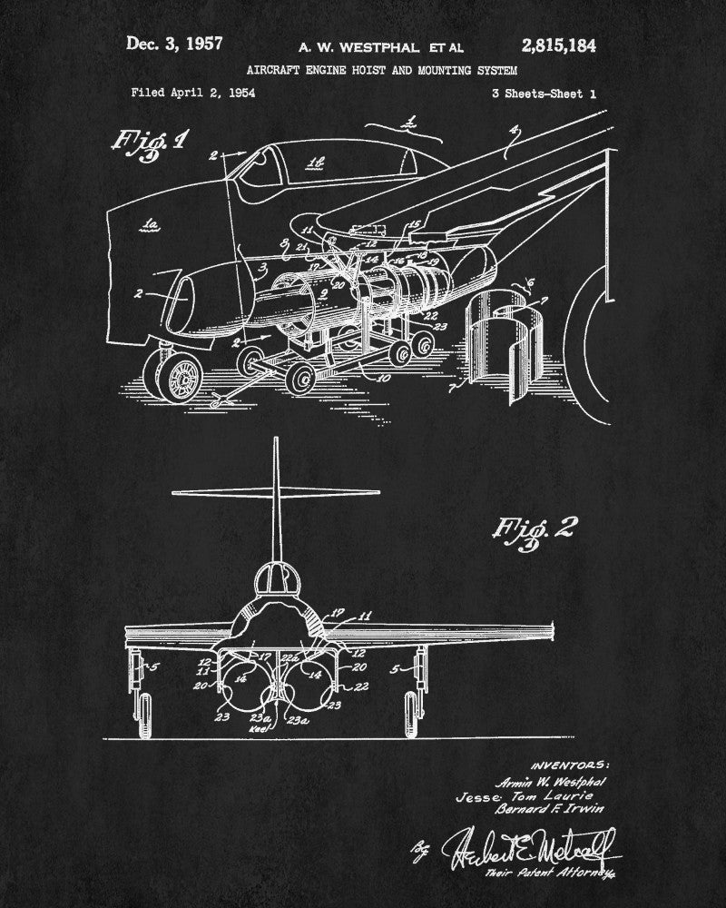 Aircraft Blueprint Art Engine Hoist Patent Print Wall Art Poster