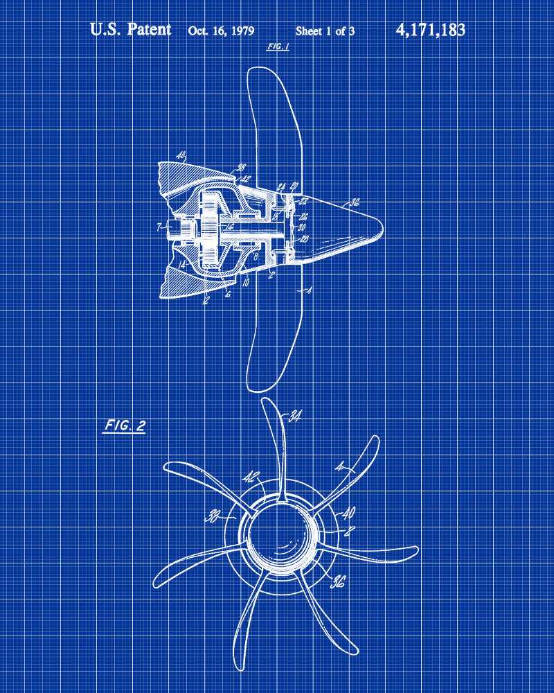 Aircraft Propeller Blueprint Aircraft Patent Print Airplane Poster