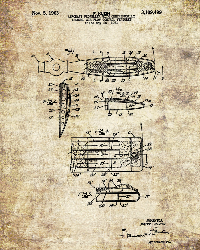 Aircraft Propeller Blueprint Aircraft Poster Airplane Patent Print