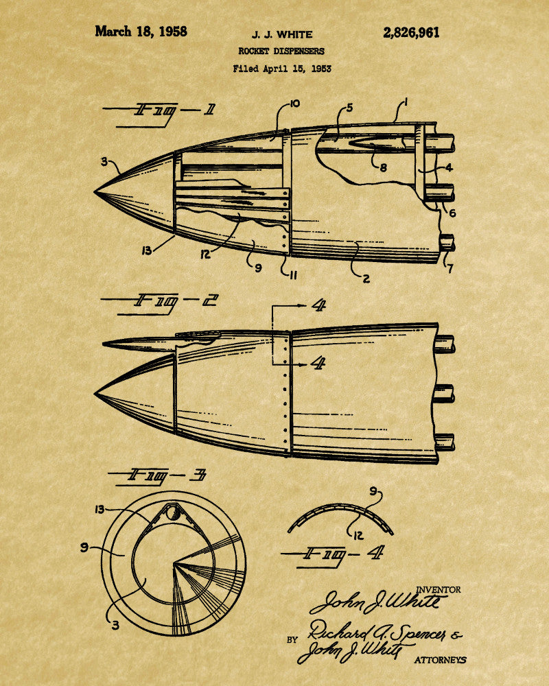 Rocket Dispenser Patent Print Military Aircraft Flying Poster