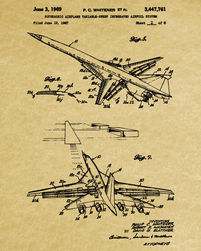 Supersonic Aircraft Patent Print Airplane Flying Poster