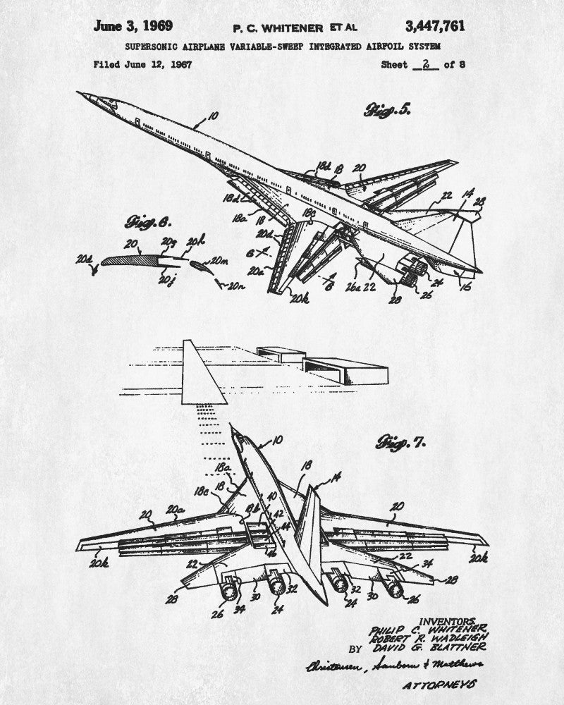 Supersonic Aircraft Patent Print Airplane Flying Poster
