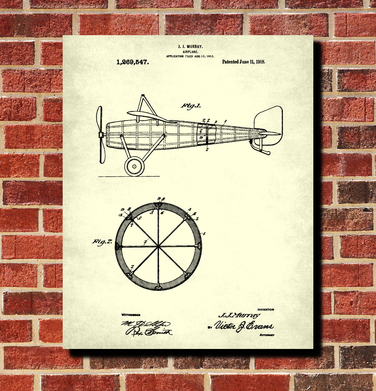 Vintage Airplane Patent Print Aircraft Blueprint Flying Poster