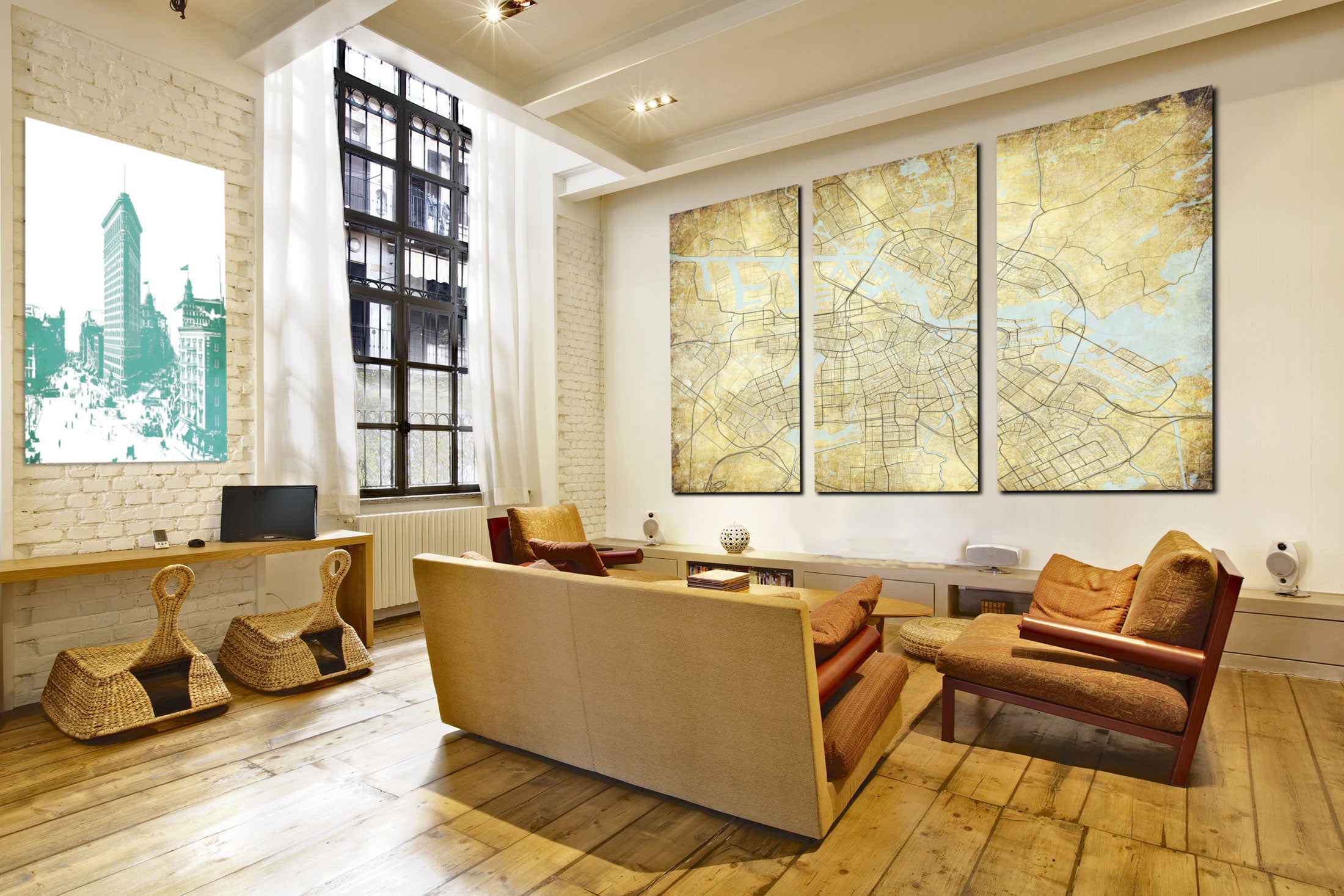 Amsterdam Street Map 3 Panel Canvas Wall Map