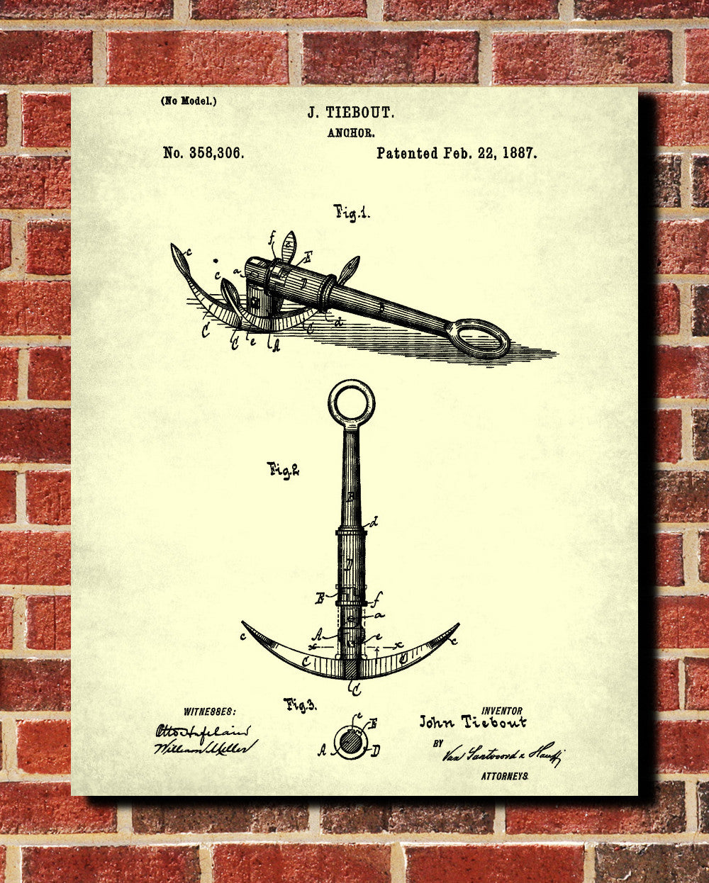 Anchor Patent Art Nautical Blueprint Print Sailing Poster - OnTrendAndFab