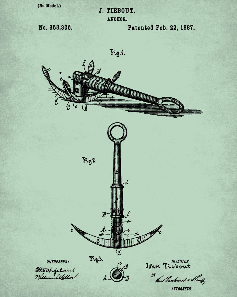 Anchor Patent Art Nautical Blueprint Print Sailing Poster - OnTrendAndFab