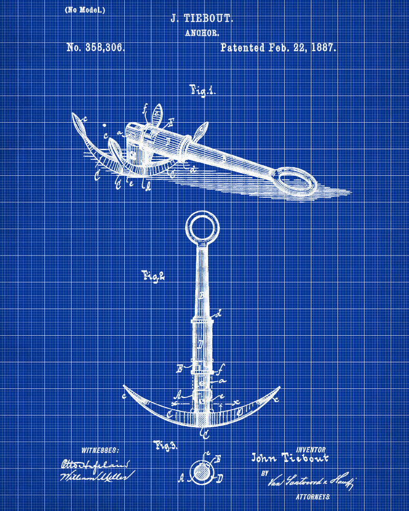 Anchor Patent Art Nautical Blueprint Print Sailing Poster - OnTrendAndFab