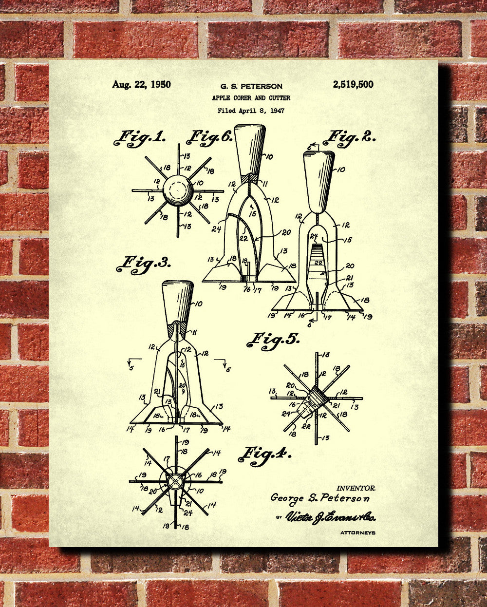 Apple Corer Blueprint Poster Kitchen Wall Art - OnTrendAndFab