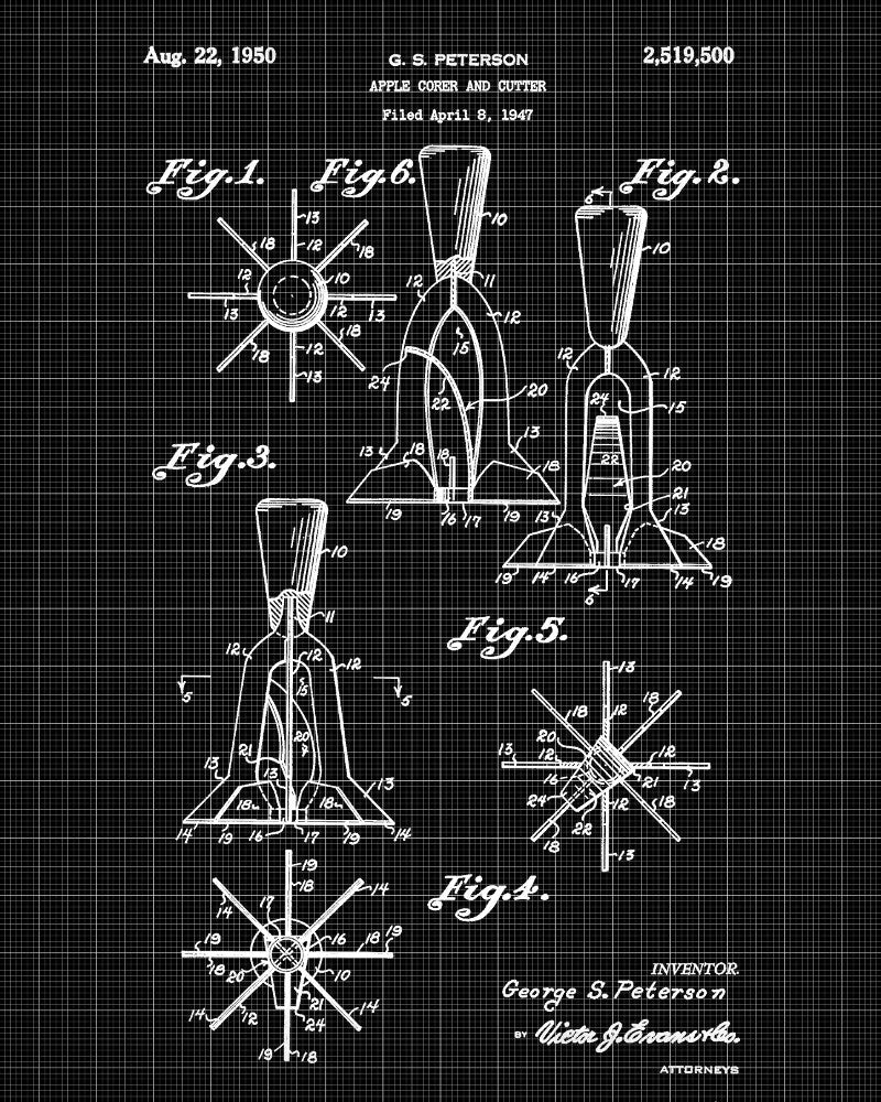 Apple Corer Blueprint Poster Kitchen Wall Art - OnTrendAndFab