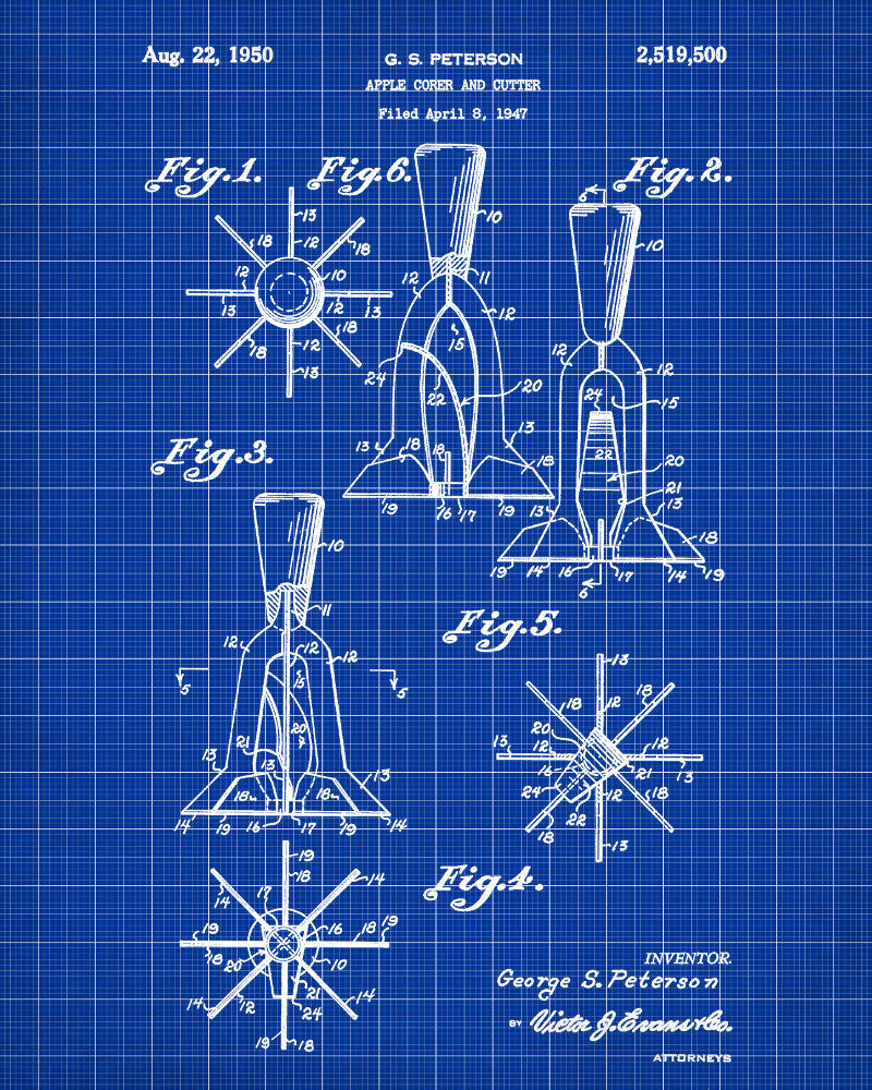 Apple Corer Blueprint Poster Kitchen Wall Art - OnTrendAndFab
