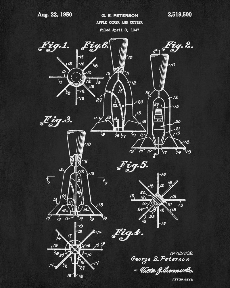 Apple Corer Blueprint Poster Kitchen Wall Art - OnTrendAndFab
