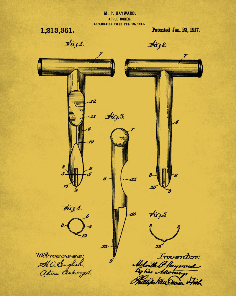 Apple Corer Patent Print Kitchen Blueprint Poster - OnTrendAndFab