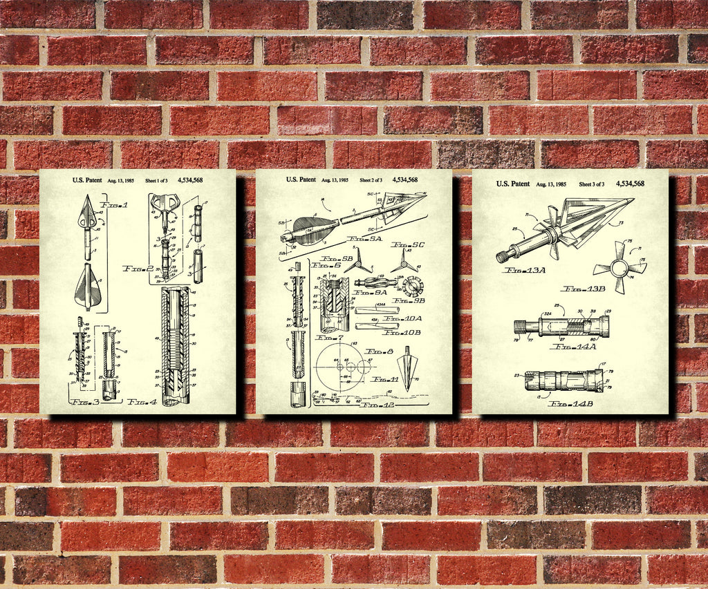 Archery Patent Prints Set 3 Arrow Posters Archer Blueprints