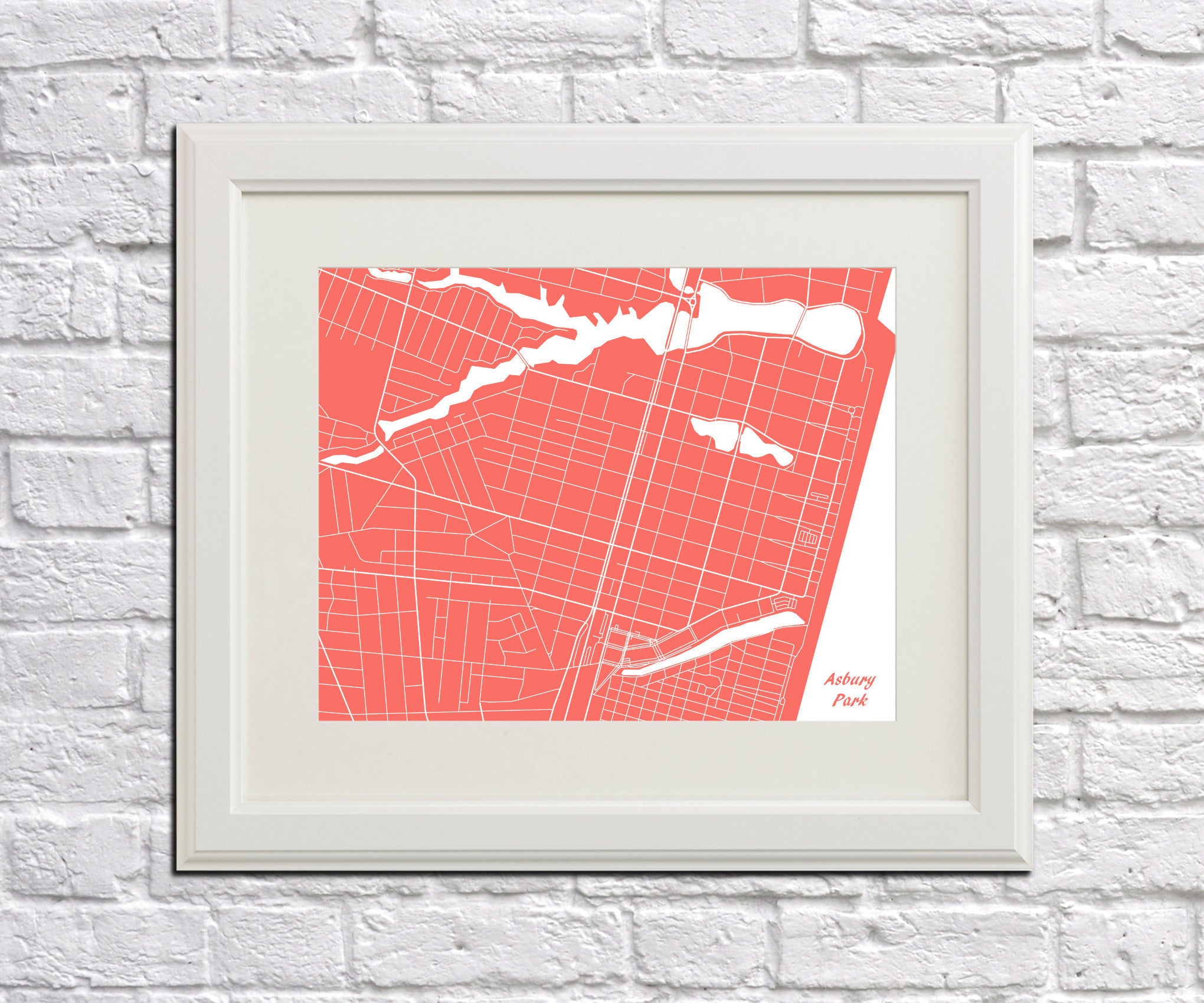 Asbury Park City Street Map Print Feature Wall Art Poster