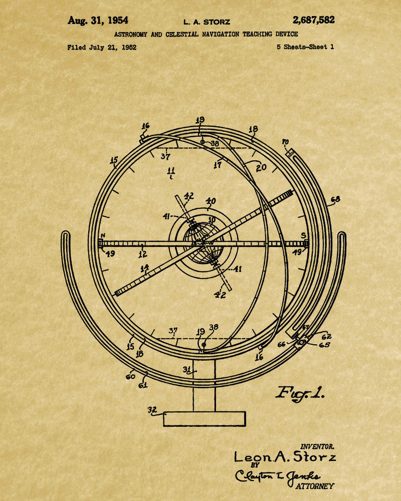 Astronomical Globe Blueprint Science Patent Print - OnTrendAndFab