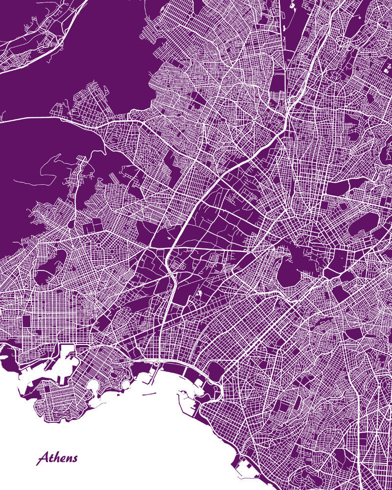 Athens City Street Map Print Feature Wall Art Poster