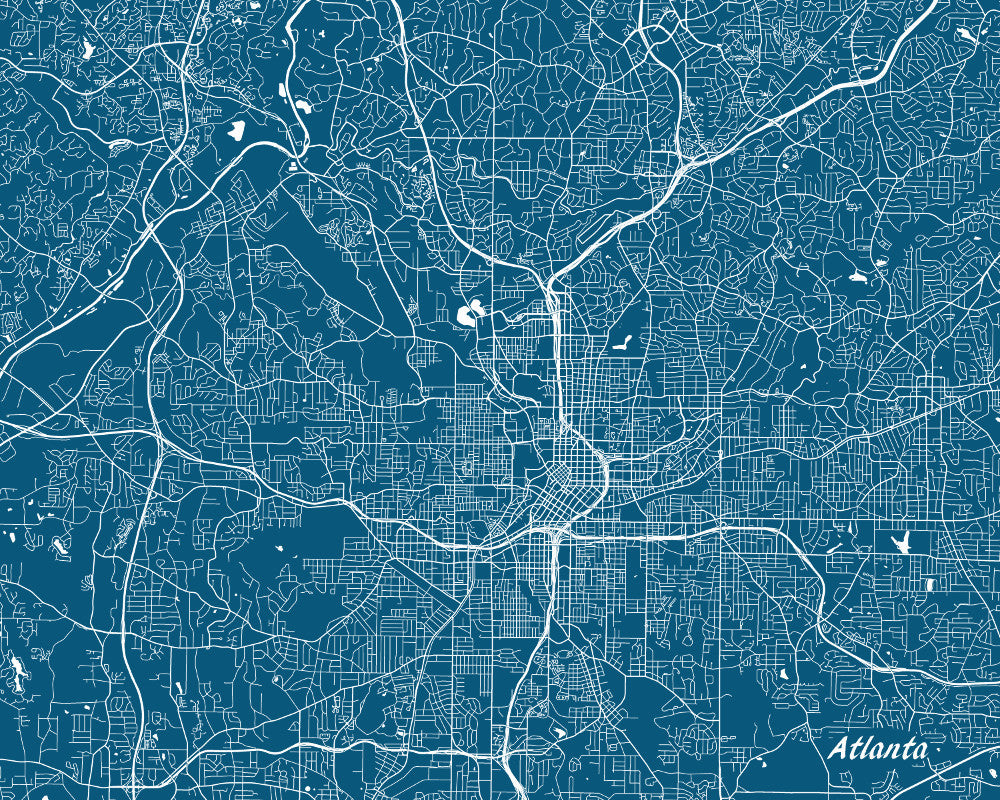 Atlanta City Street Map Print Feature Wall Art Poster