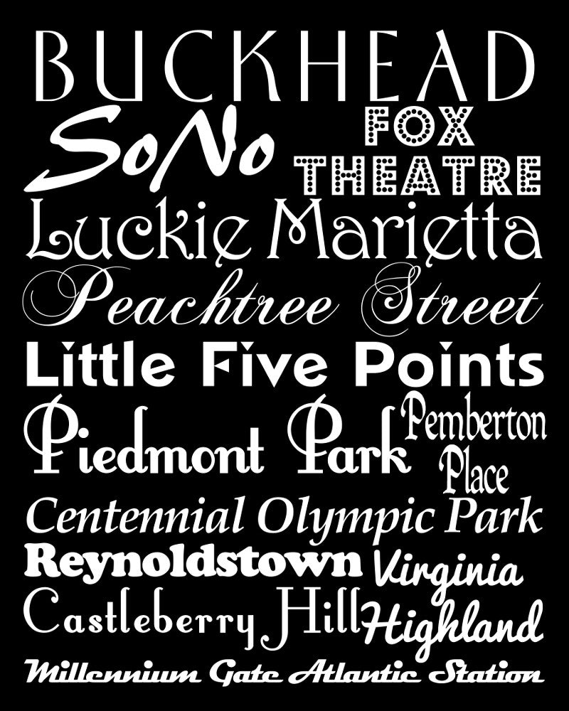 Atlanta Neighbourhood Print Typography Scroll