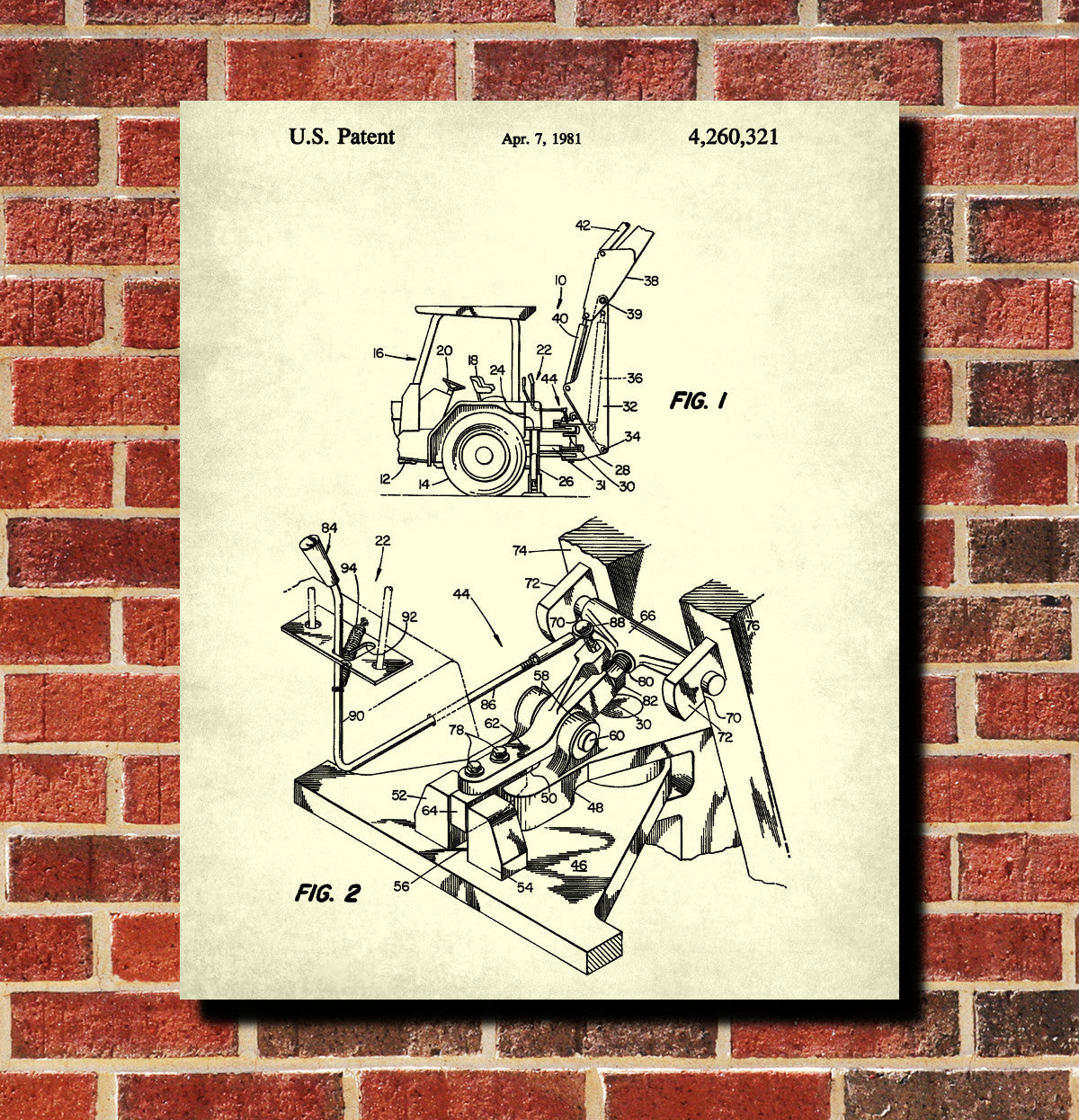 Backhoe Digger Patent Print Construction Blueprint Building Poster