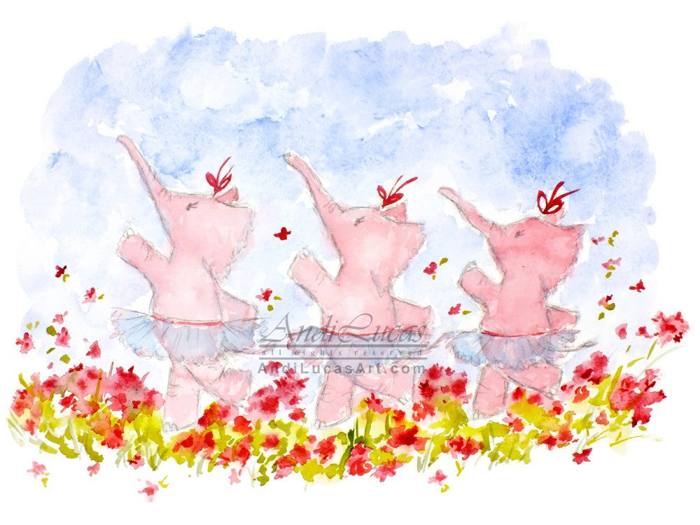 Ballerina Elephants Cute Children's Nursery Wall Art Print - OnTrendAndFab