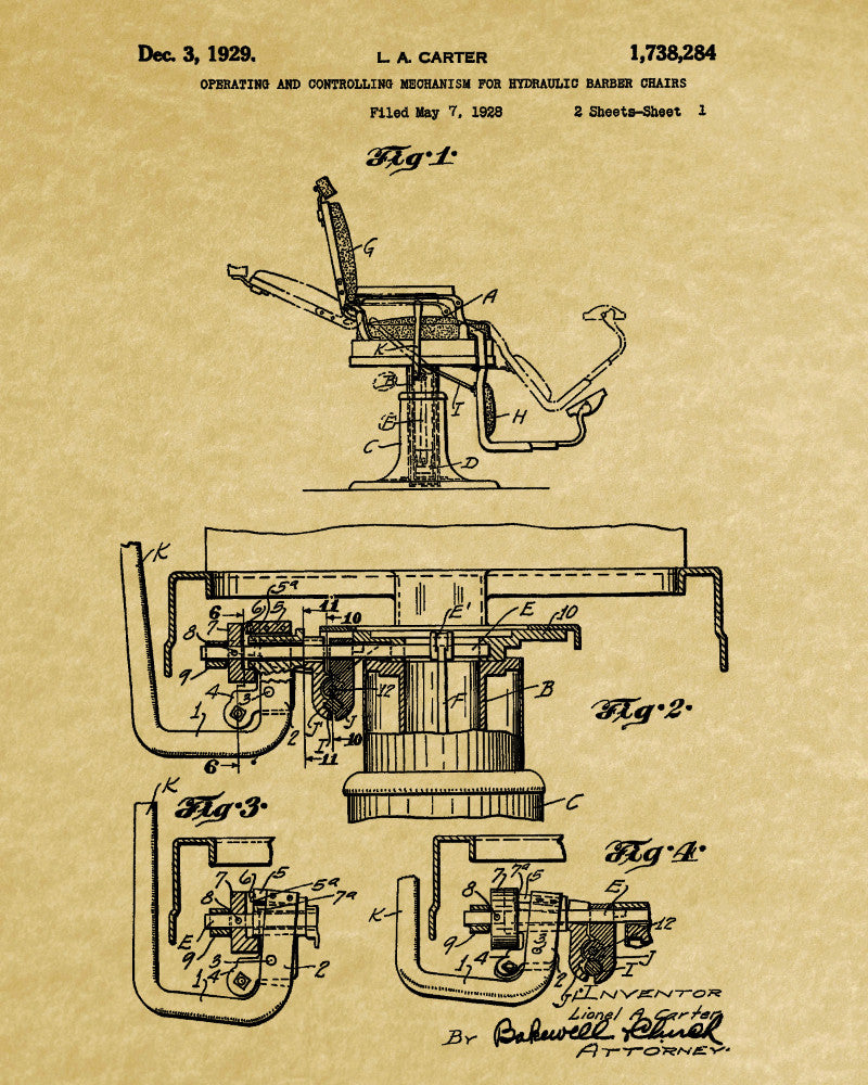 Barber Chair Patent Print Hairdressing Salon Wall Art Poster