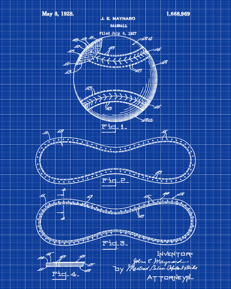 Baseball Patent Print Sports Blueprint Baseball Poster