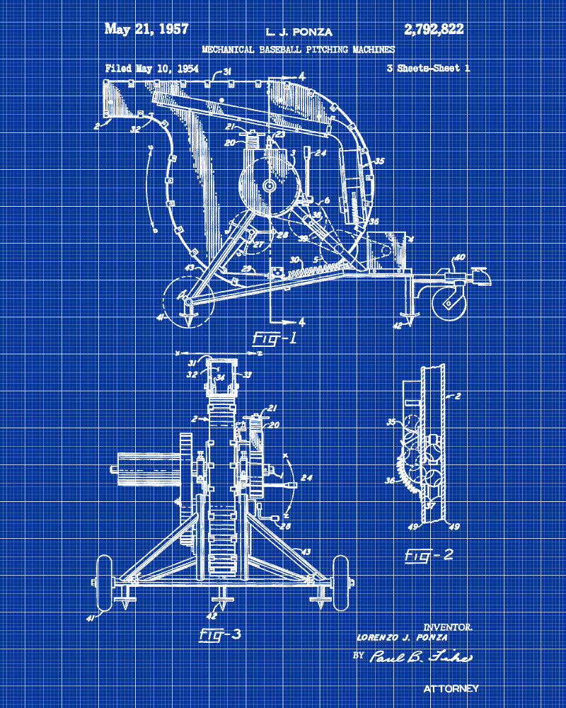 Baseball Pitching Machine Patent Print Sports Blueprint Poster