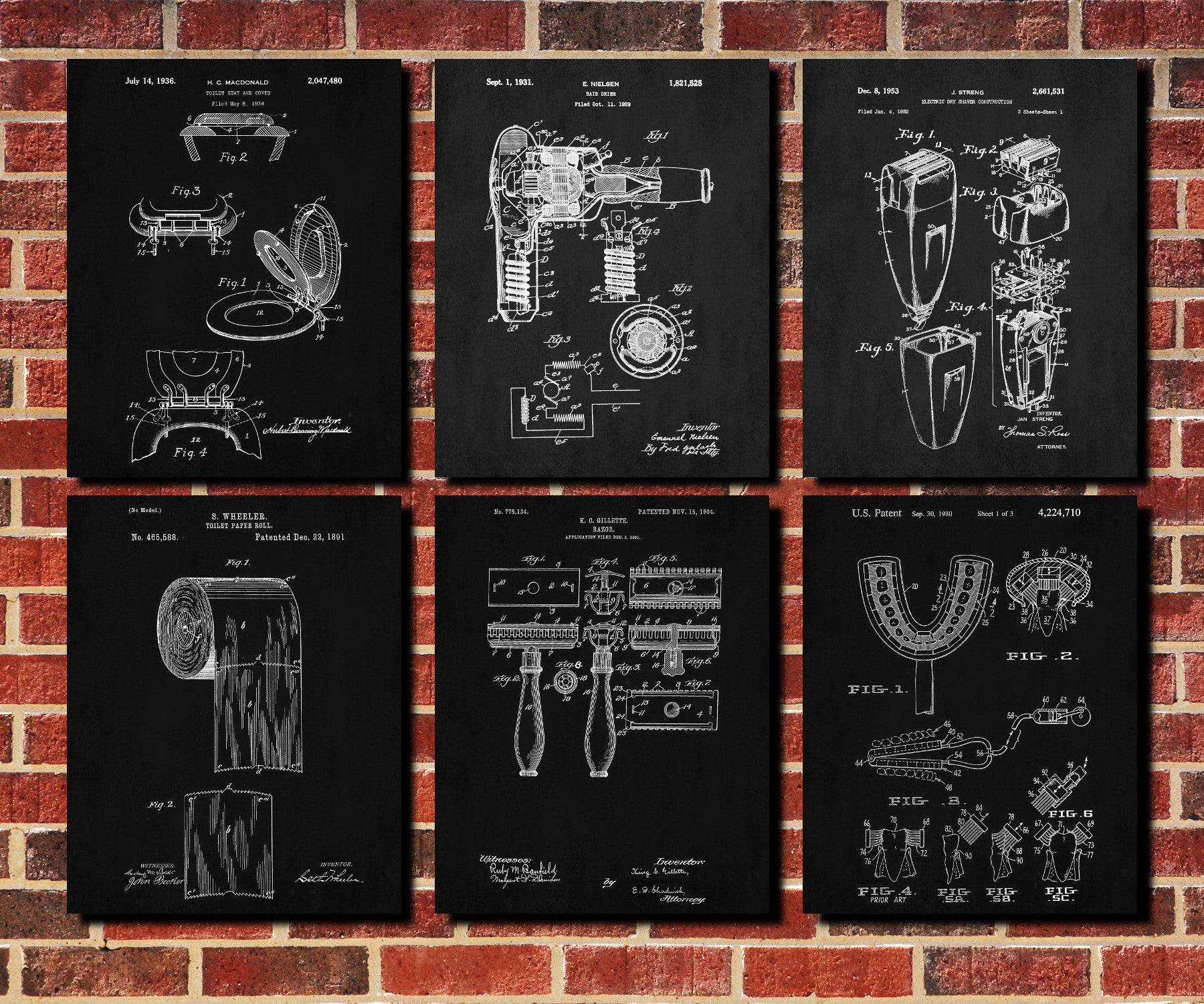 Bathroom Patent Prints Set 6 Salon Art Posters
