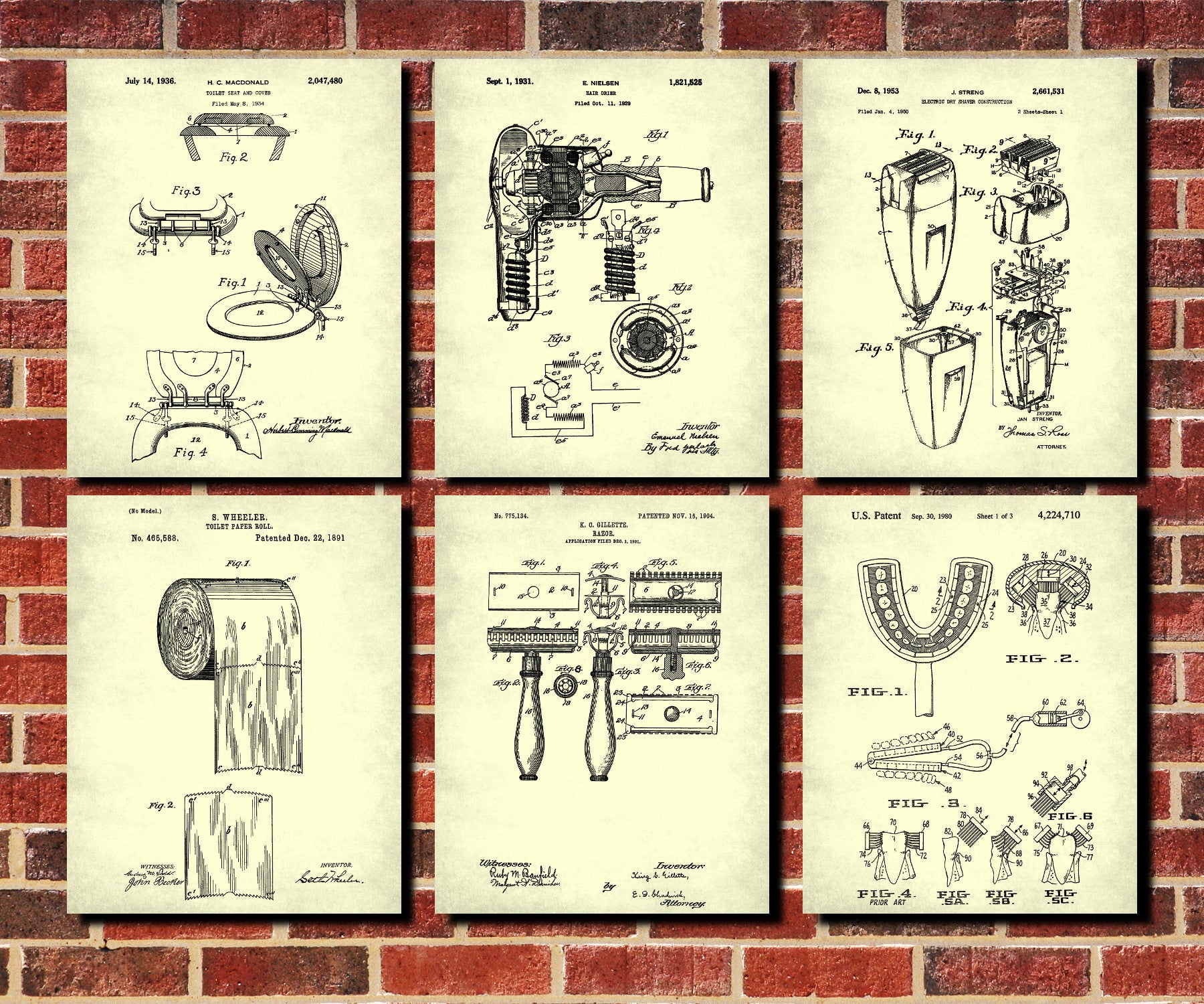 Bathroom Patent Prints Set 6 Salon Art Posters