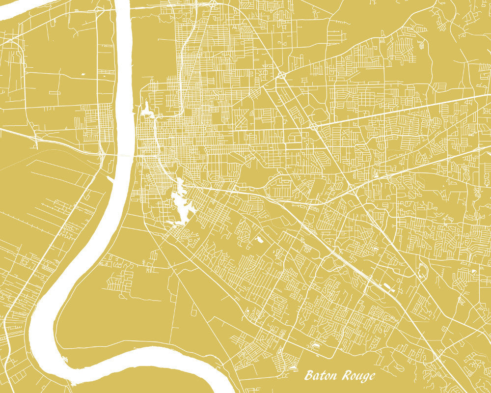 Baton Rouge, Louisiana Street Map Print Feature Wall Art Poster