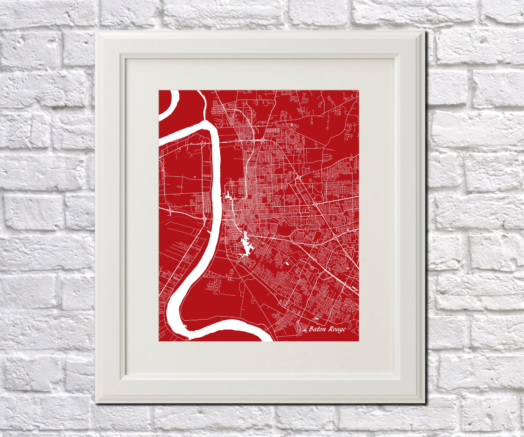 Baton Rouge, Louisiana Street Map Print Feature Wall Art Poster