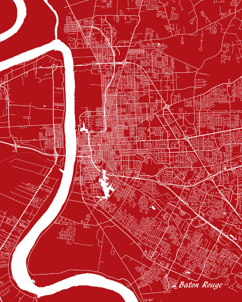 Baton Rouge, Louisiana Street Map Print Feature Wall Art Poster