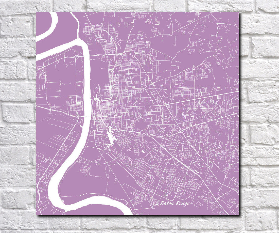 Baton Rouge, Louisiana Street Map Print Custom Wall Map