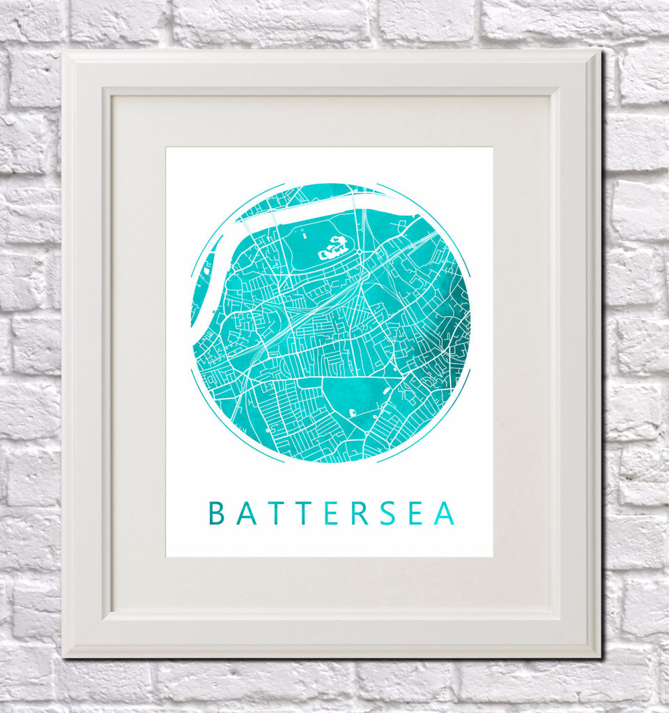 Battersea, London Street Map Custom Wall Map Poster