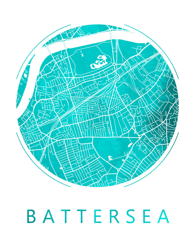 Battersea, London Street Map Custom Wall Map Poster