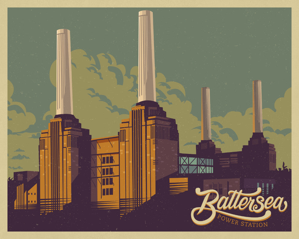 Battersea Power Station Print Vintage London Travel Poster Art