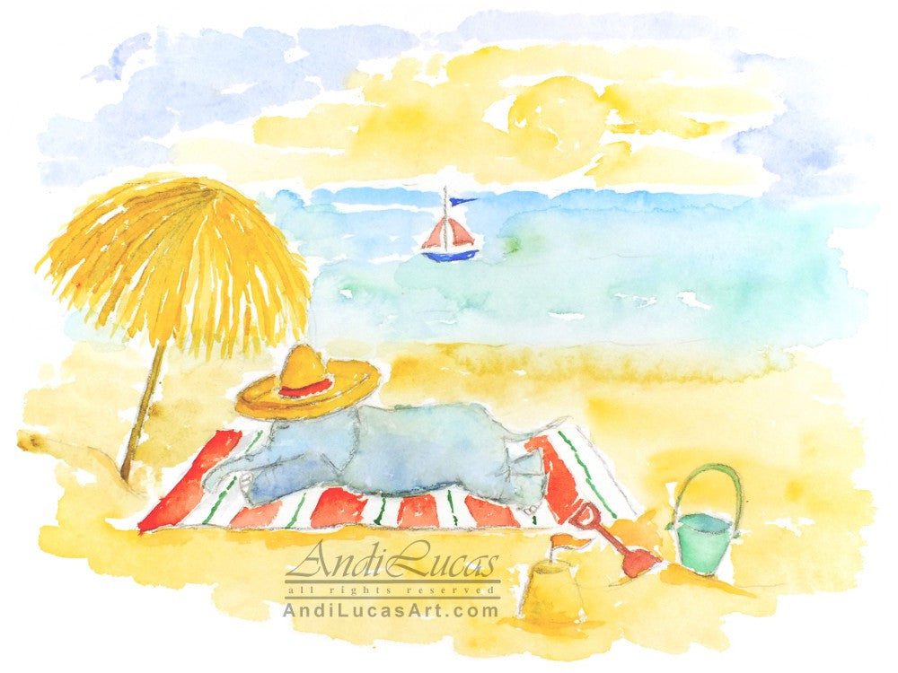 Beach Elephant Cute Children's Nursery Wall Art Print