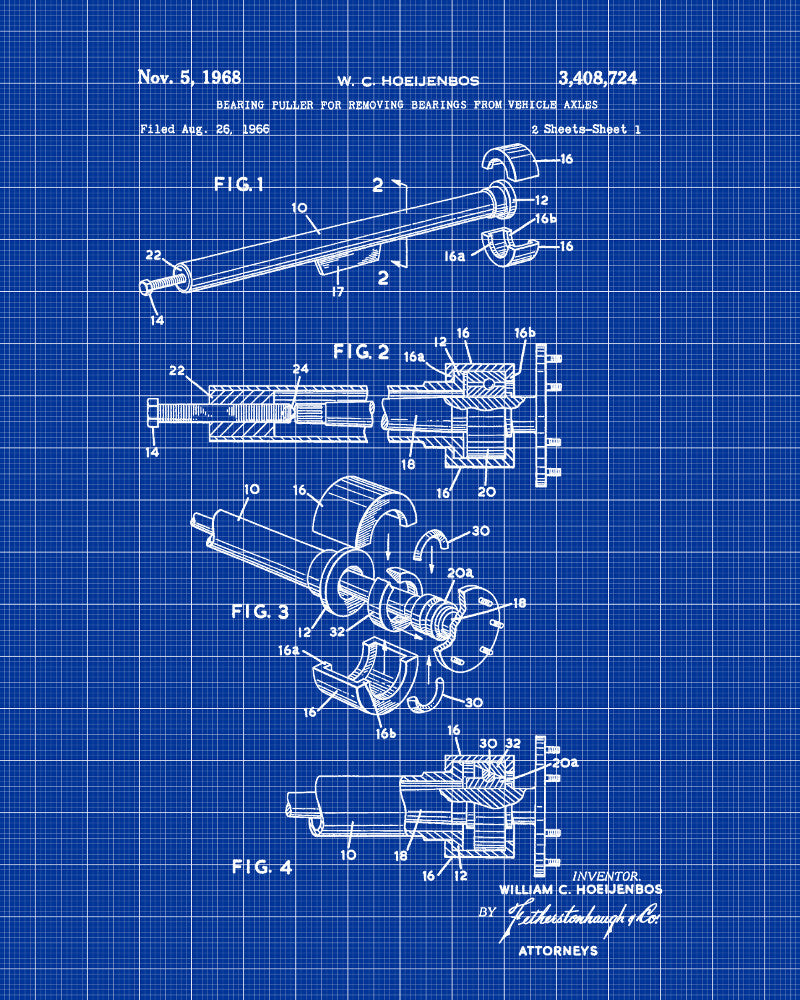 Axle Bearing Puller Patent Print Garage Blueprint Workshop Poster
