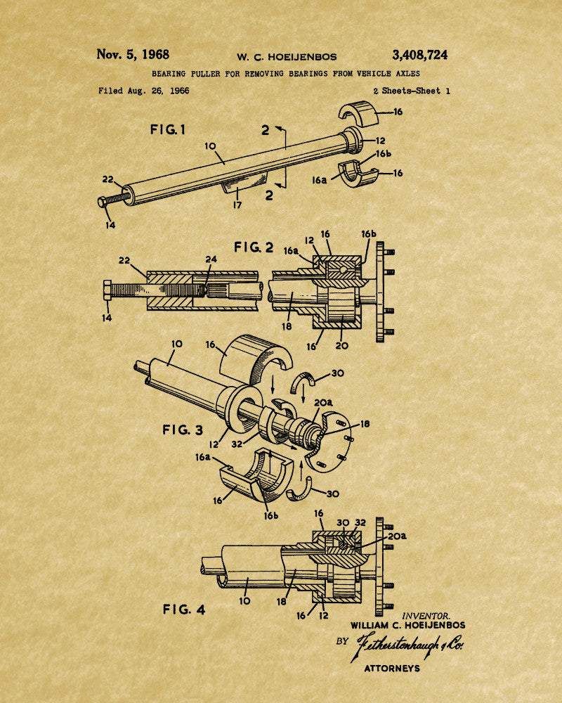 Axle Bearing Puller Patent Print Garage Blueprint Workshop Poster