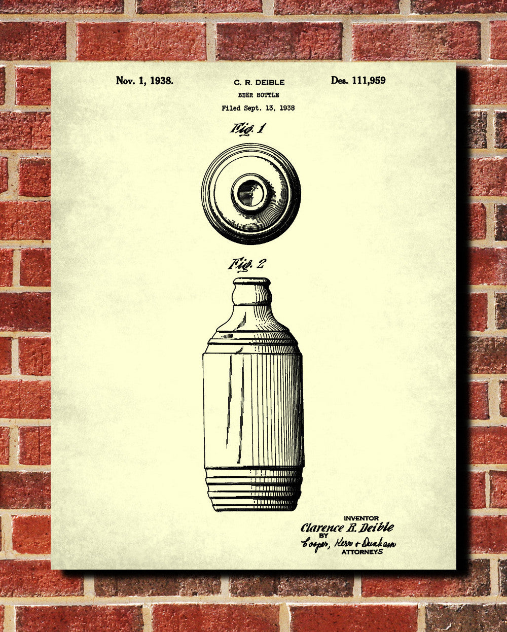 Beer Bottle Patent Print Bar Poster Cafe Art - OnTrendAndFab