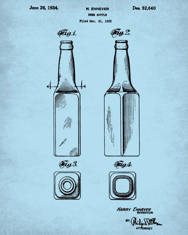 Beer Bottle Blueprint Bar Poster Cafe Art - OnTrendAndFab