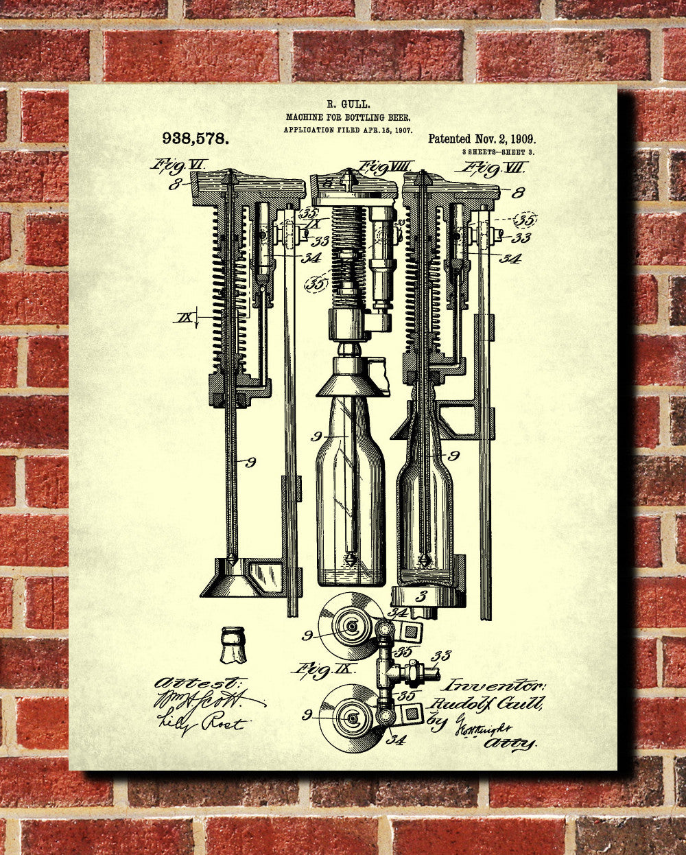 Beer Bottle Filling Patent Bar Poster Cafe Art - OnTrendAndFab