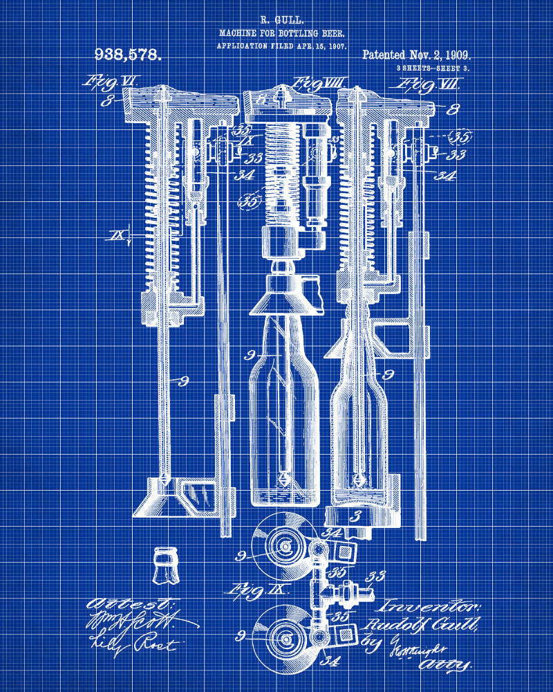 Beer Bottle Filling Patent Bar Poster Cafe Art - OnTrendAndFab