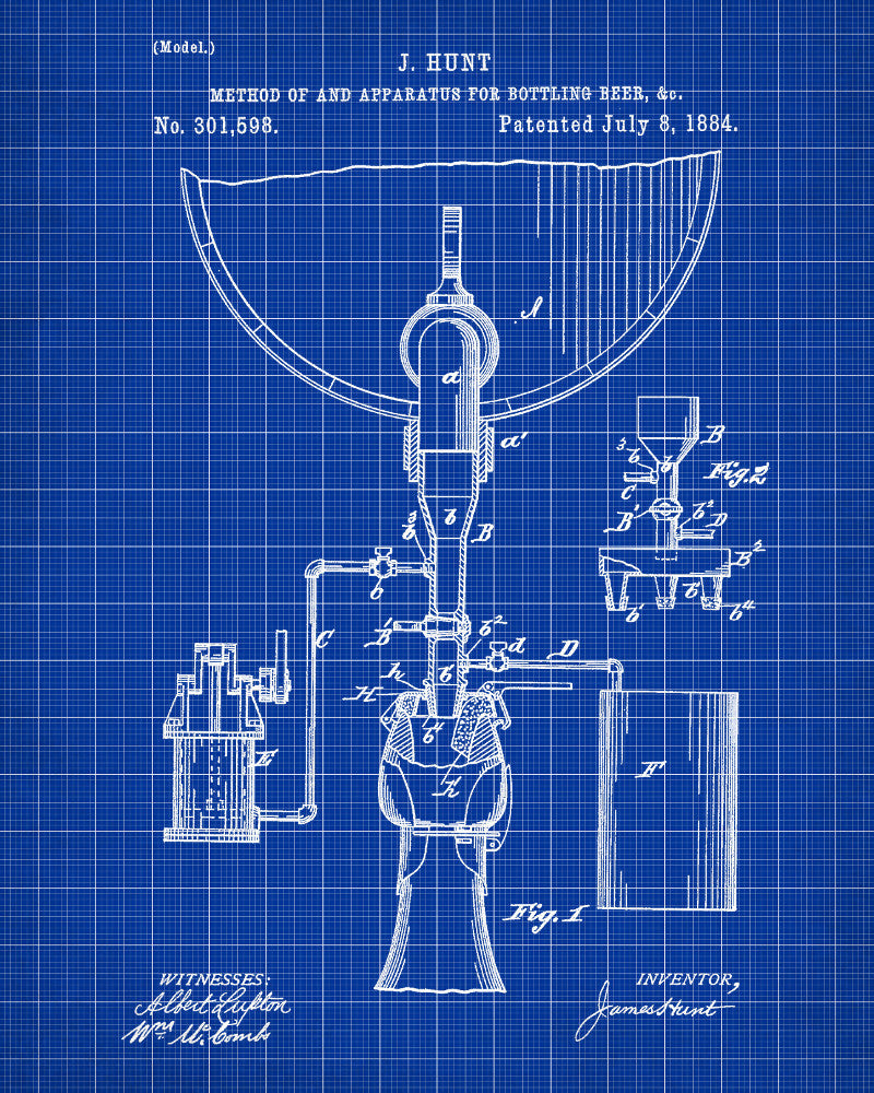 Beer Bottle Filling Blueprint Bar Poster Cafe Art - OnTrendAndFab