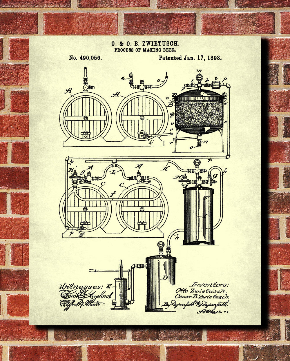 Beer Brewing Blueprint Bar Poster Cafe Art - OnTrendAndFab