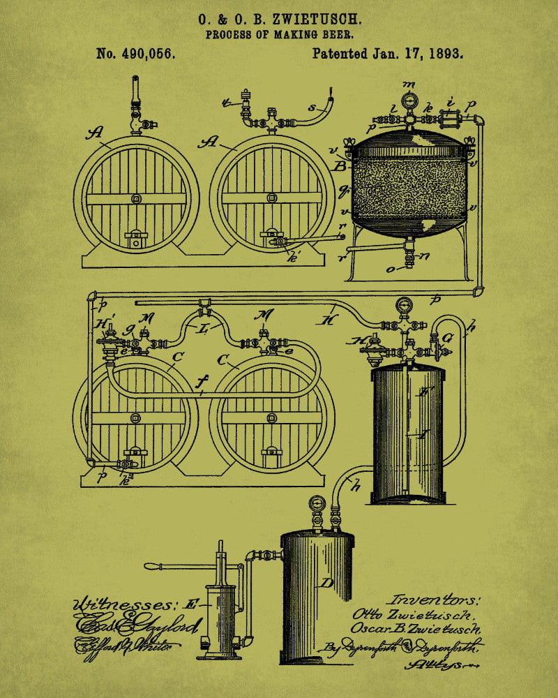 Beer Brewing Blueprint Bar Poster Cafe Art - OnTrendAndFab