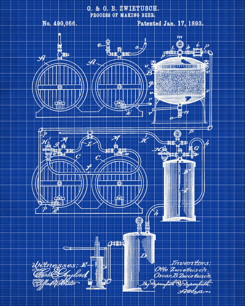 Beer Brewing Blueprint Bar Poster Cafe Art - OnTrendAndFab
