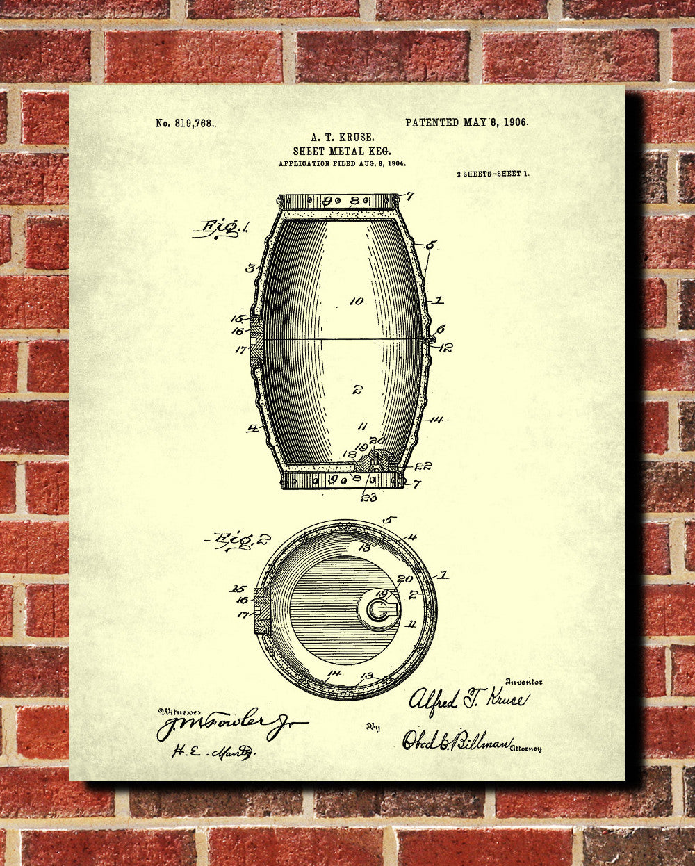 Beer Keg Blueprint Barrel Bar Poster Cafe Art - OnTrendAndFab